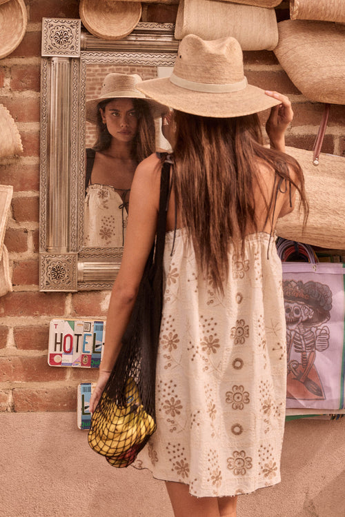 Folk Flowers Floral-Embroidered Babydoll Mini Dress