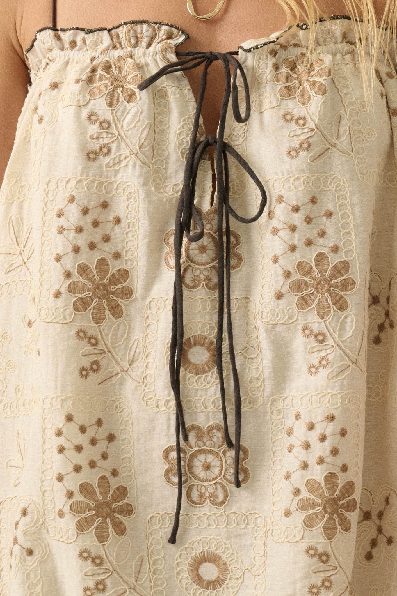 Folk Flowers Floral-Embroidered Babydoll Mini Dress
