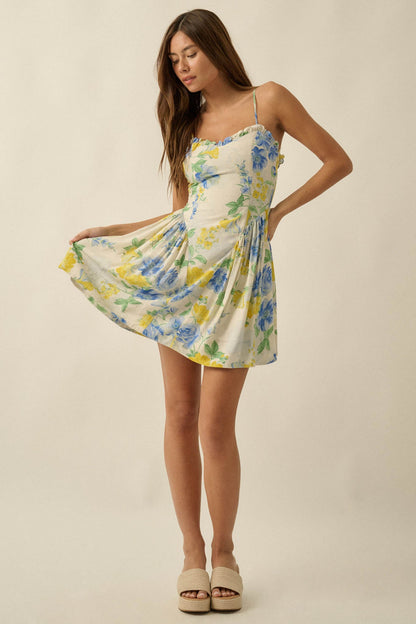 Endless Beauty Floral-Print Sweetheart Mini Dress