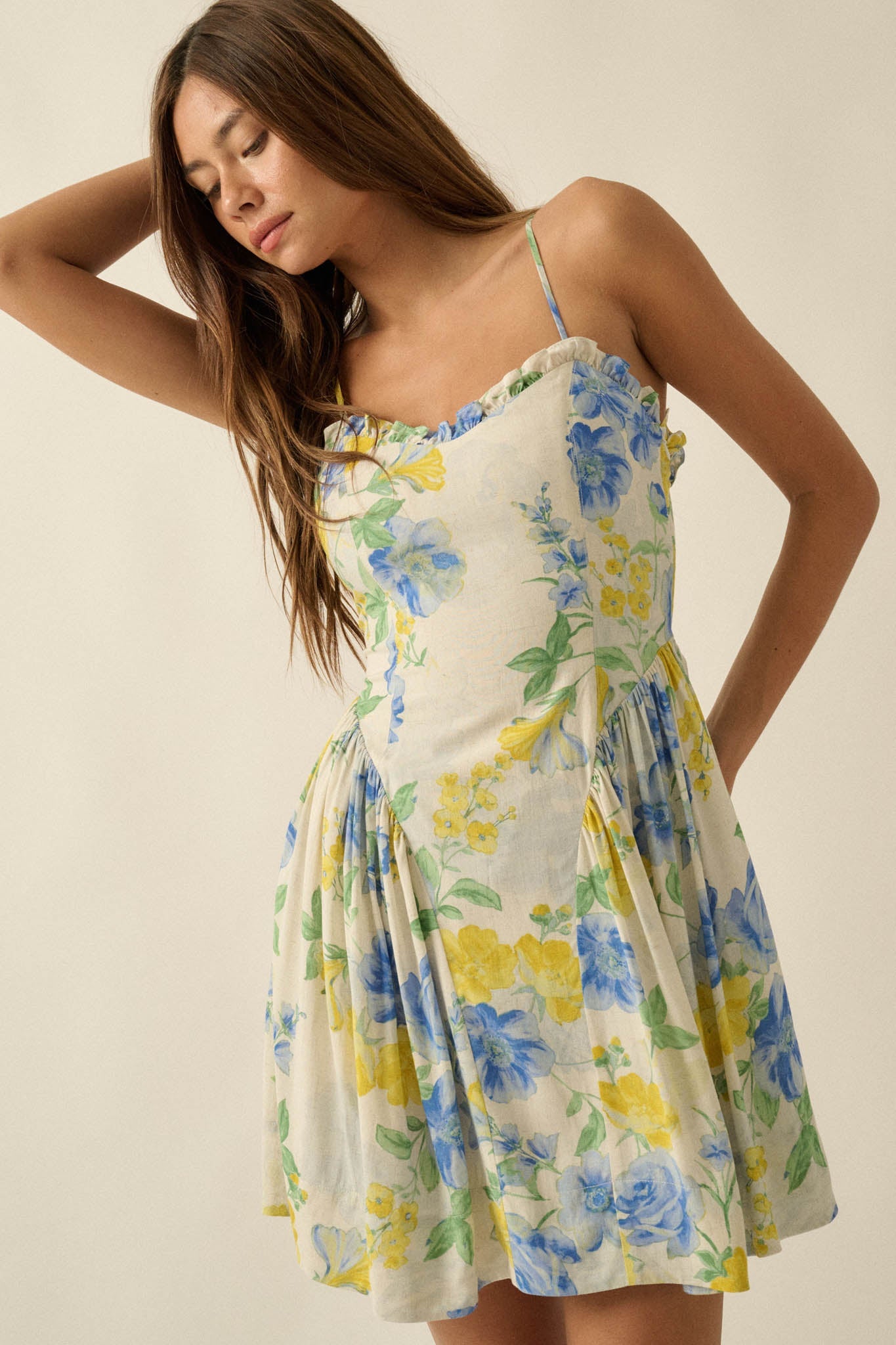 Endless Beauty Floral-Print Sweetheart Mini Dress
