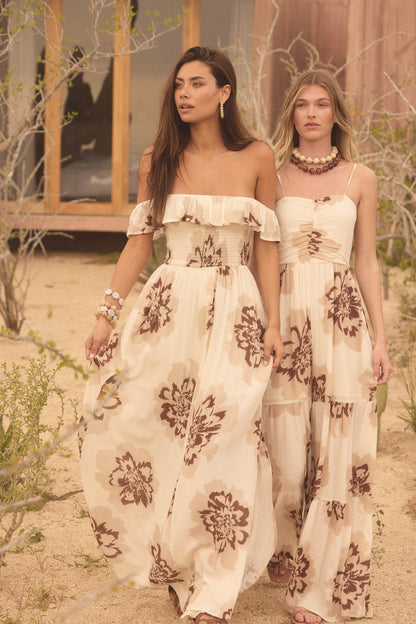 Blooming Up Floral Smocked Ruffle Maxi Dress