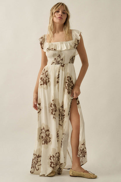 Blooming Up Floral Smocked Ruffle Maxi Dress