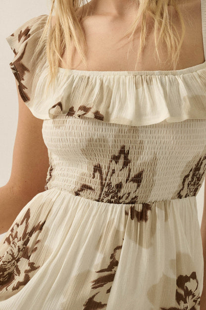 Blooming Up Floral Smocked Ruffle Maxi Dress