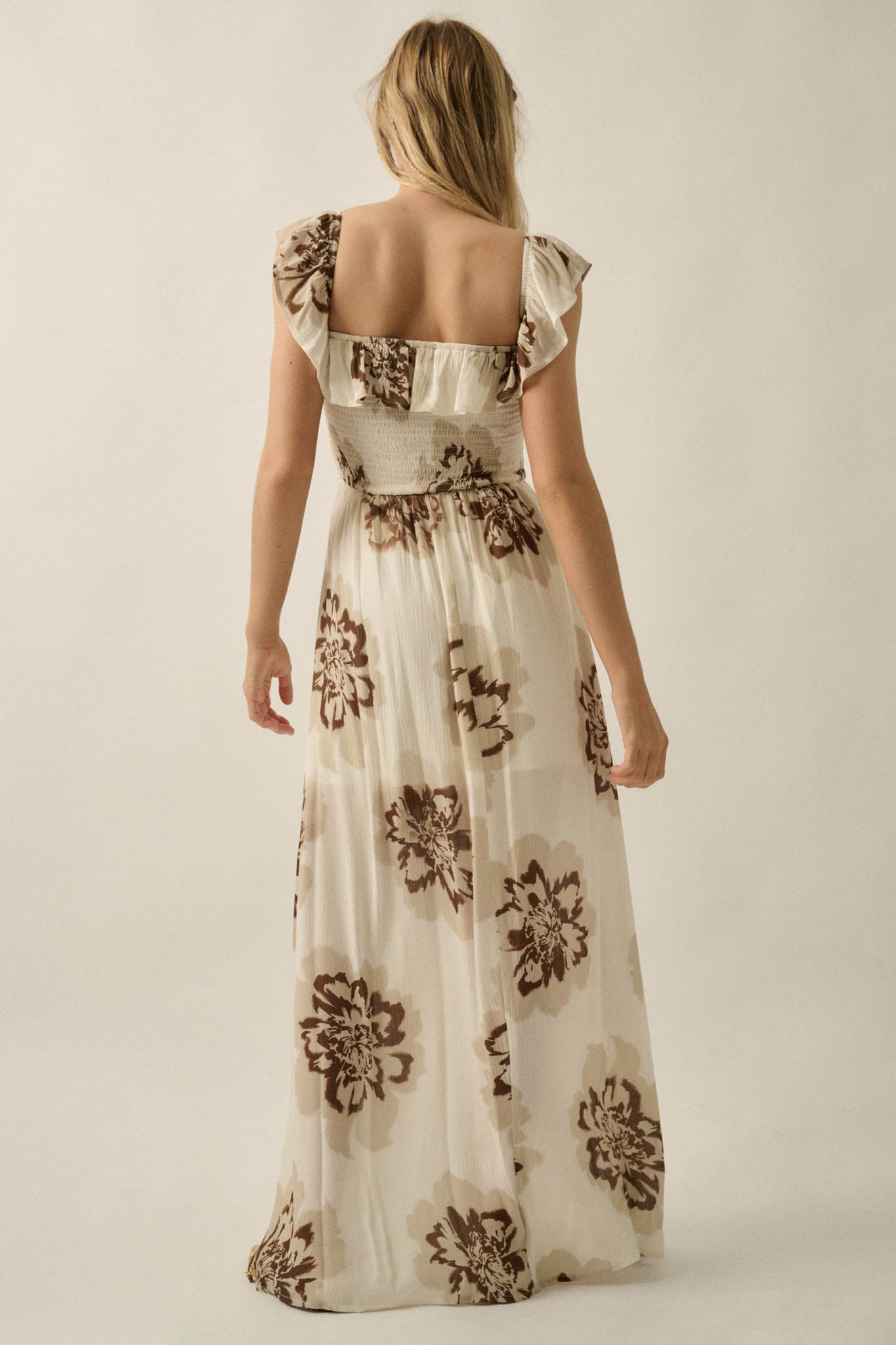 Blooming Up Floral Smocked Ruffle Maxi Dress