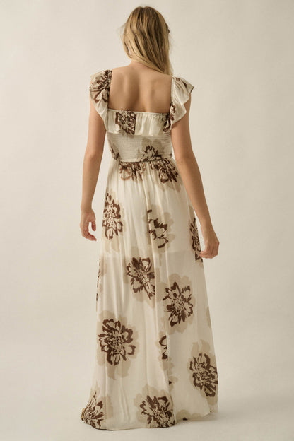 Blooming Up Floral Smocked Ruffle Maxi Dress