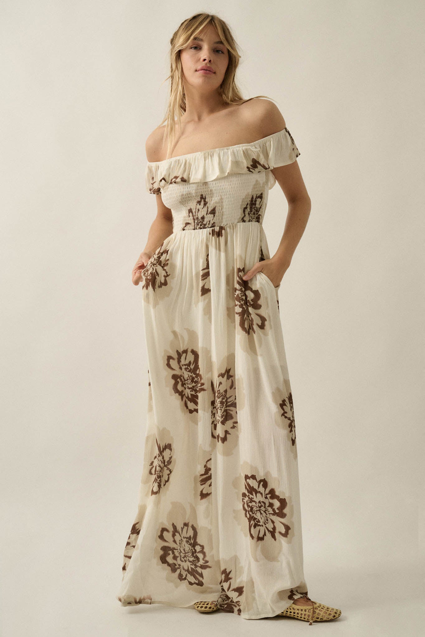 Blooming Up Floral Smocked Ruffle Maxi Dress