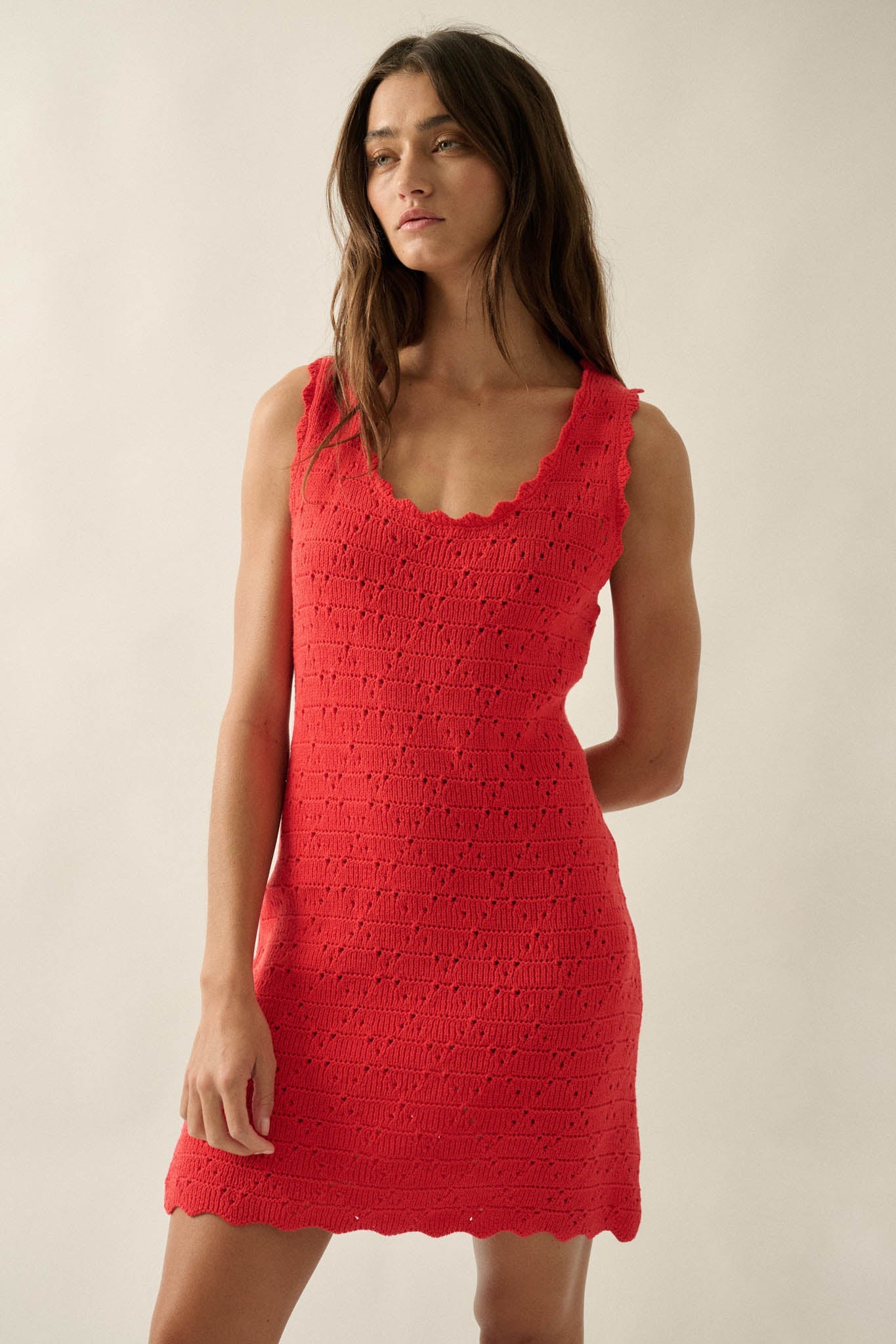 Carefree Days Pointelle Crochet-Knit Mini Dress