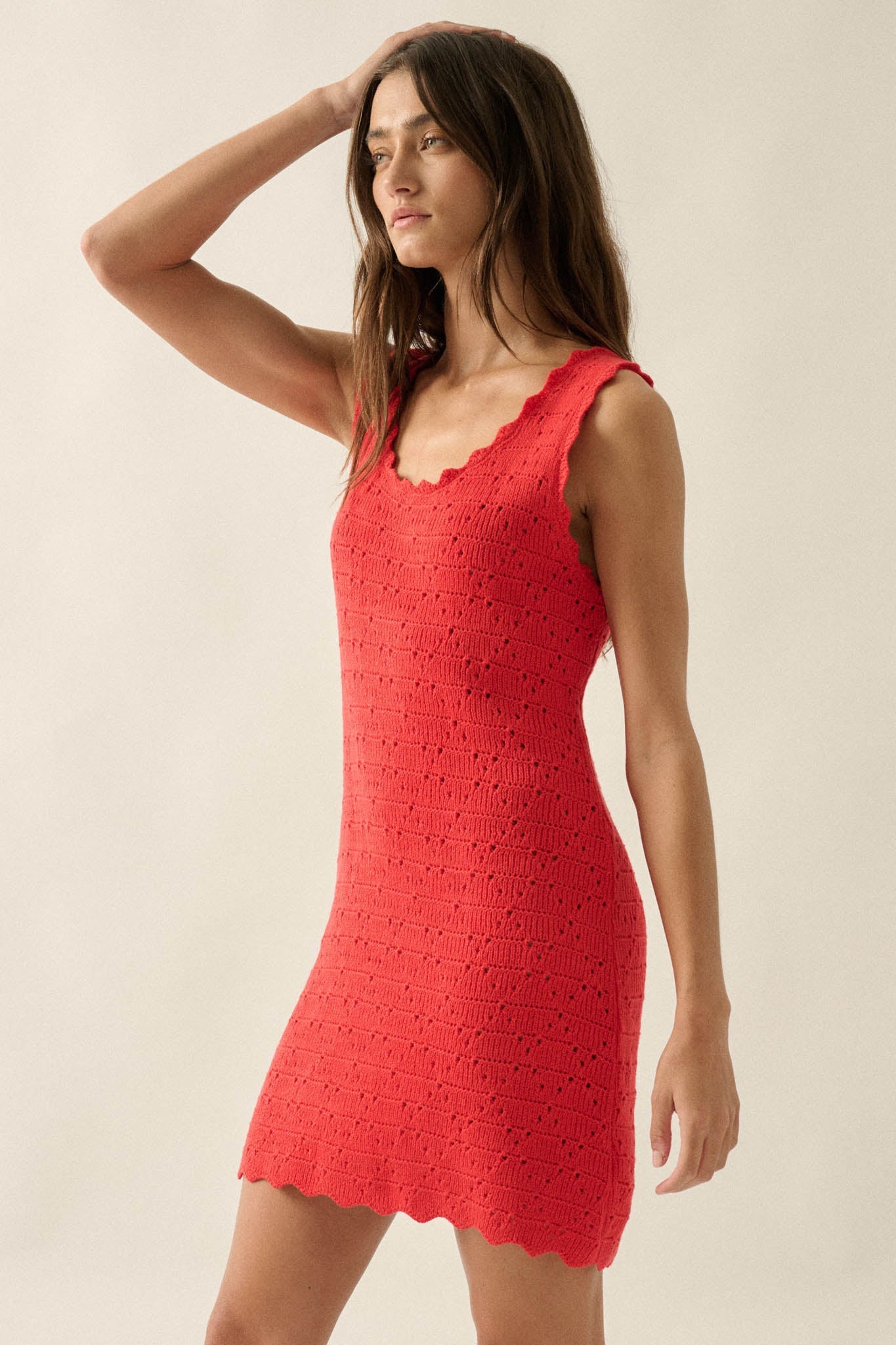 Carefree Days Pointelle Crochet-Knit Mini Dress