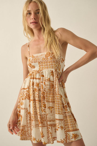 Island Girl Tropical-Print Babydoll Mini Dress