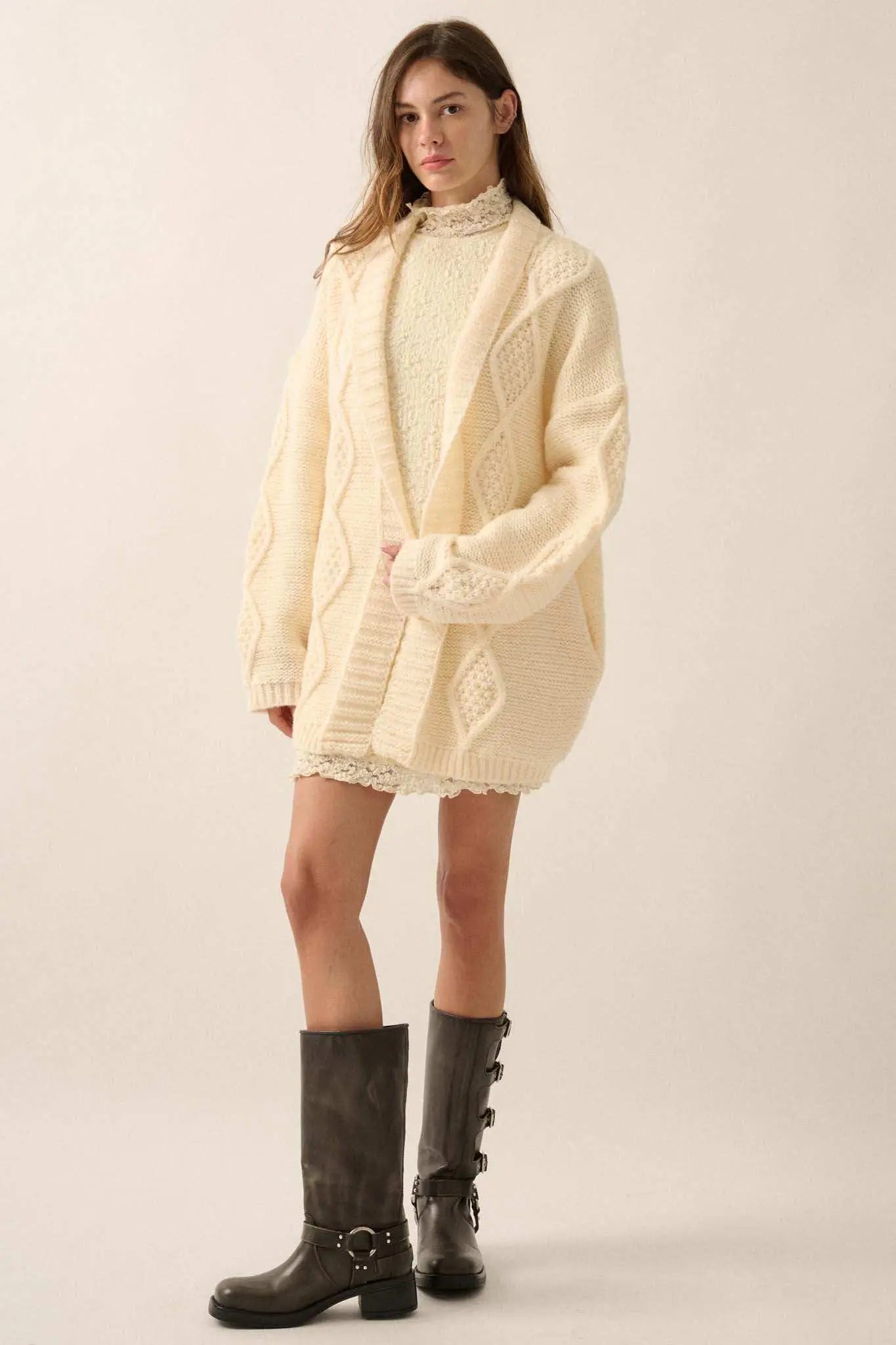 Diamond Hill Open-Front Cable Knit Pocket Cardigan