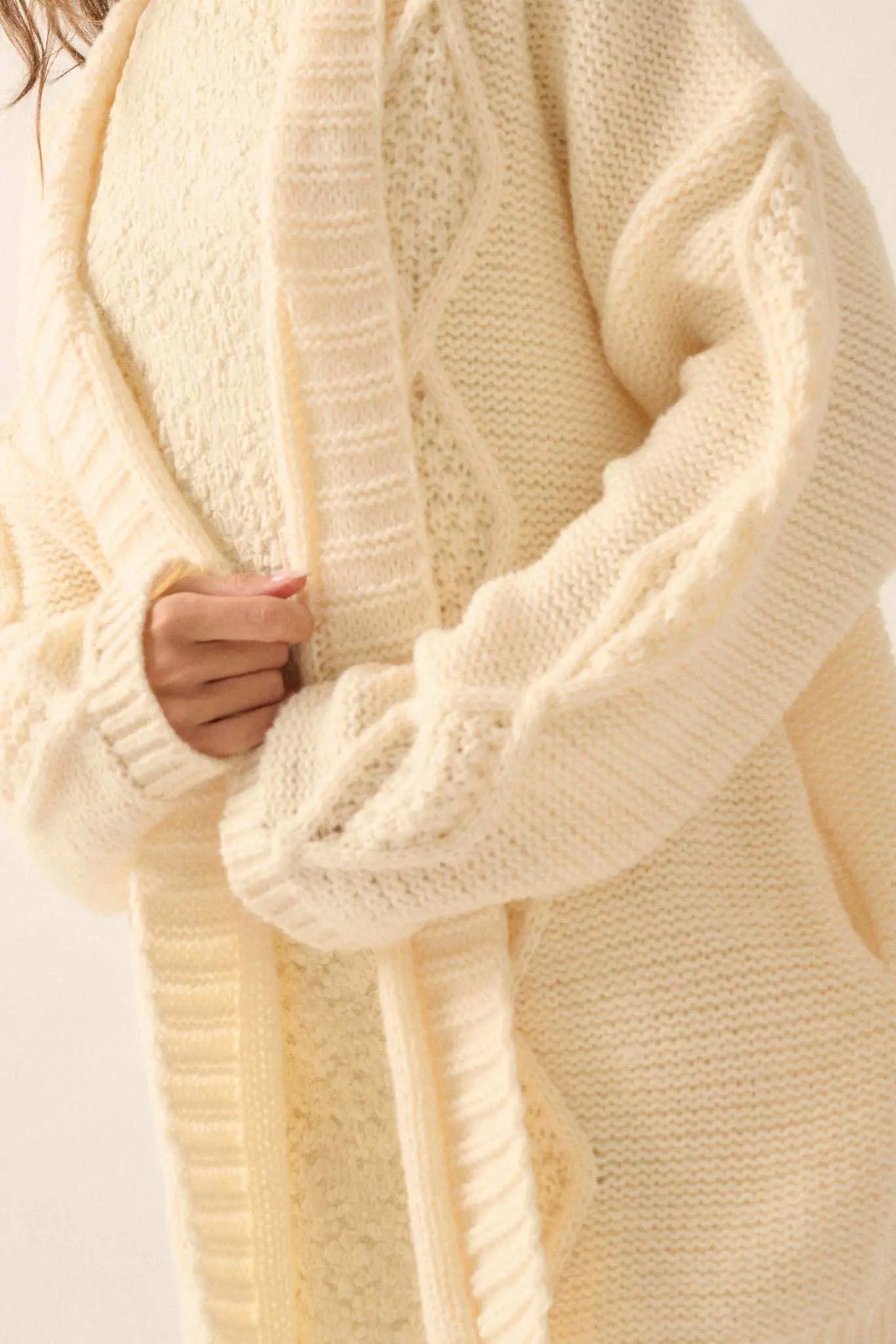 Diamond Hill Open-Front Cable Knit Pocket Cardigan