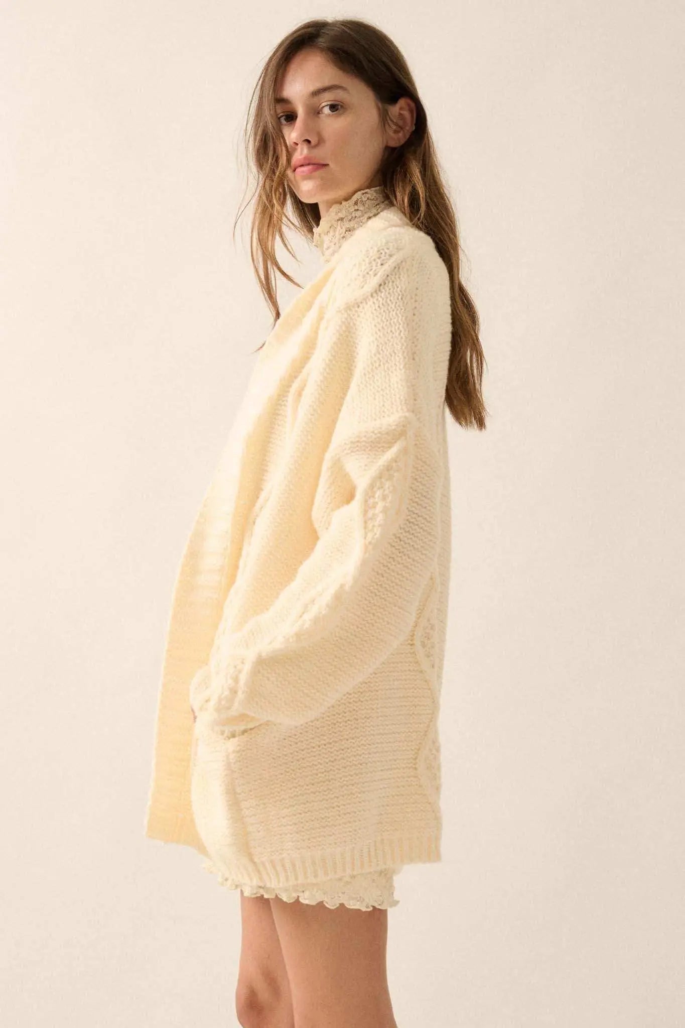 Diamond Hill Open-Front Cable Knit Pocket Cardigan