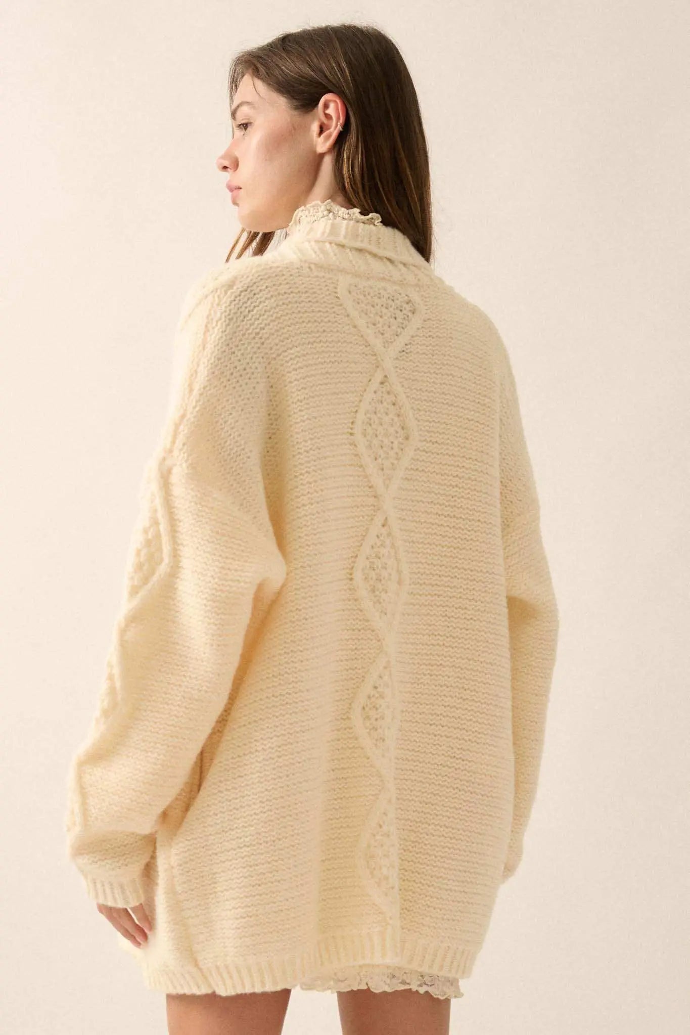 Diamond Hill Open-Front Cable Knit Pocket Cardigan