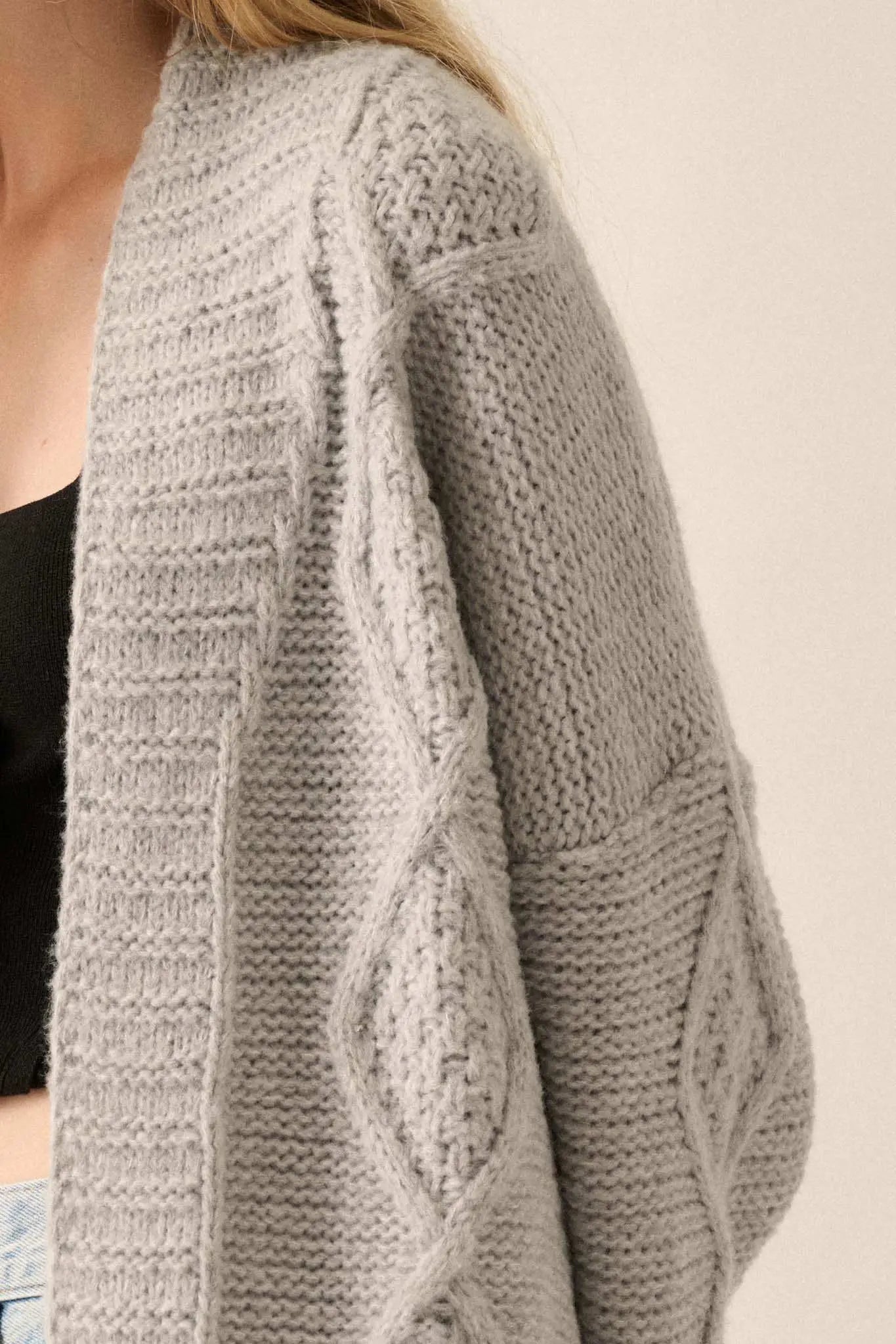 Diamond Hill Open-Front Cable Knit Pocket Cardigan
