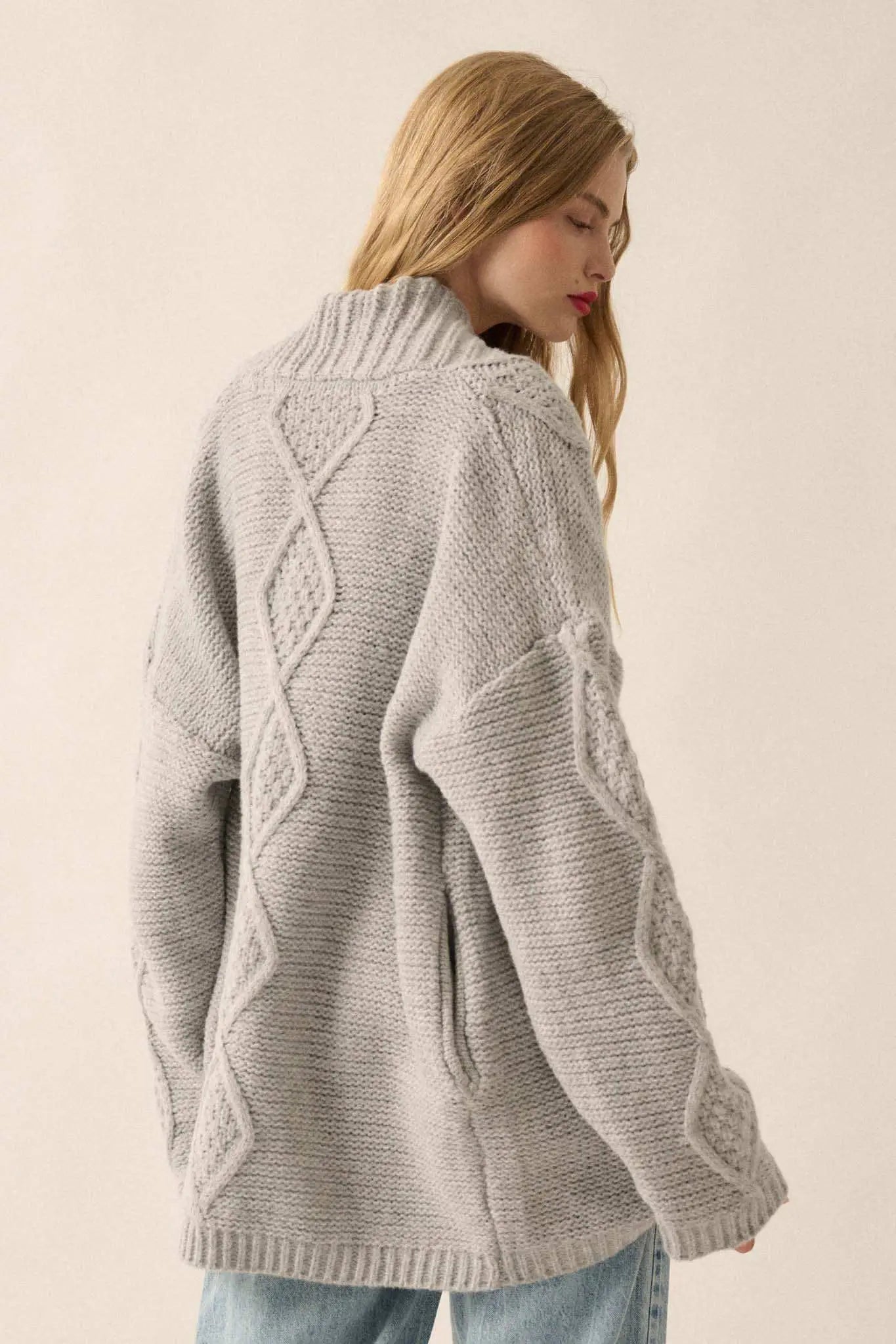 Diamond Hill Open-Front Cable Knit Pocket Cardigan