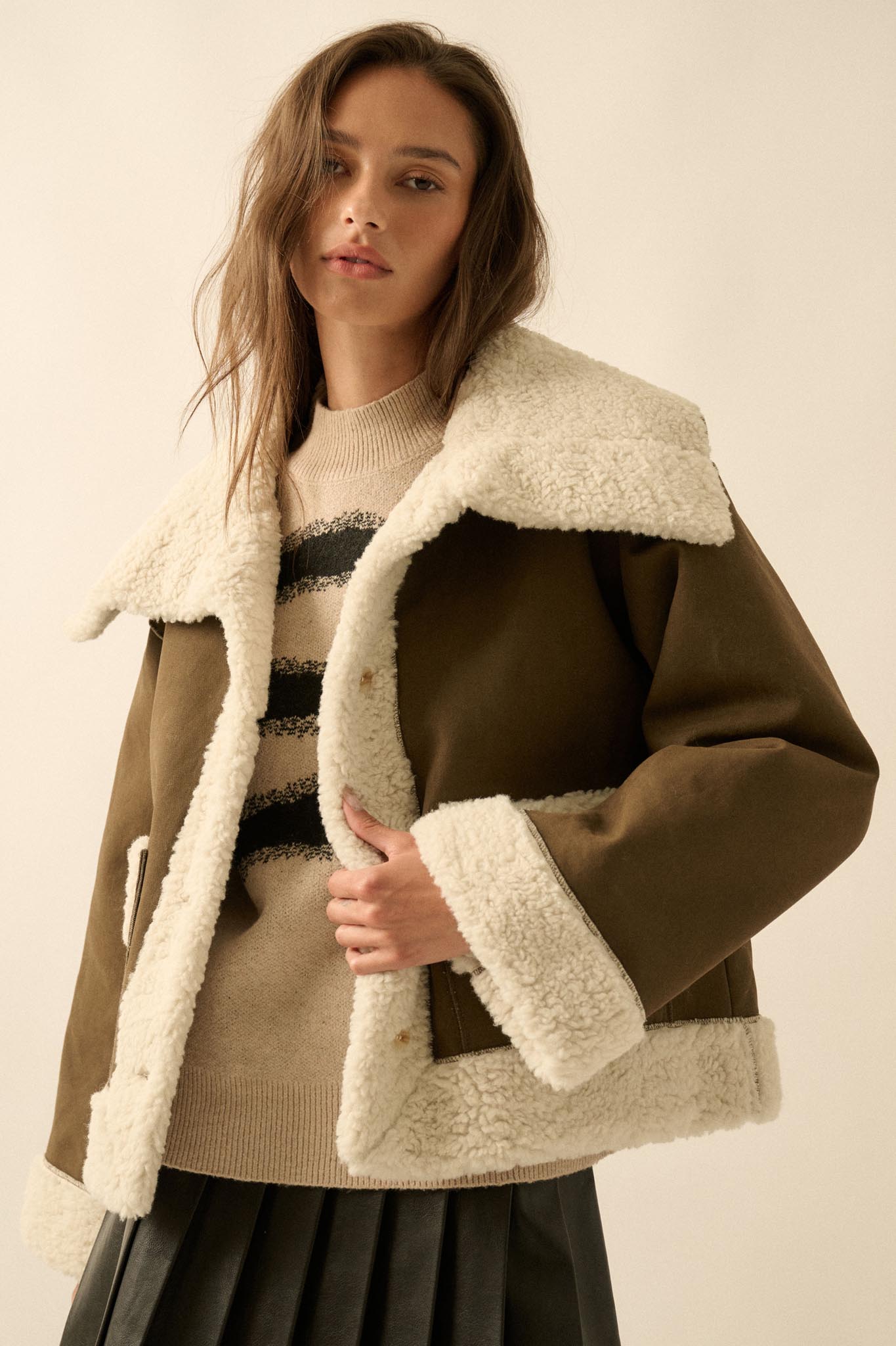 Cedar Creek Faux Shearling Oversize-Collar Jacket