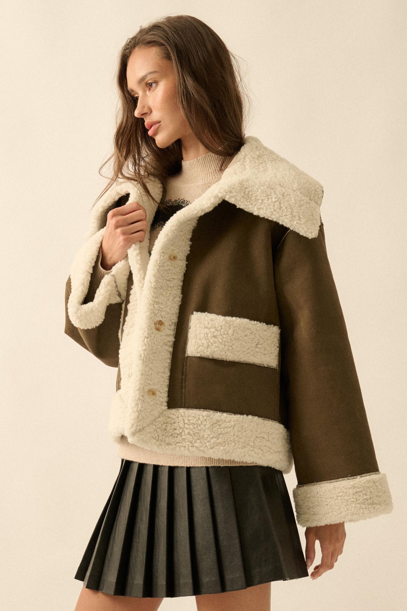Cedar Creek Faux Shearling Oversize-Collar Jacket