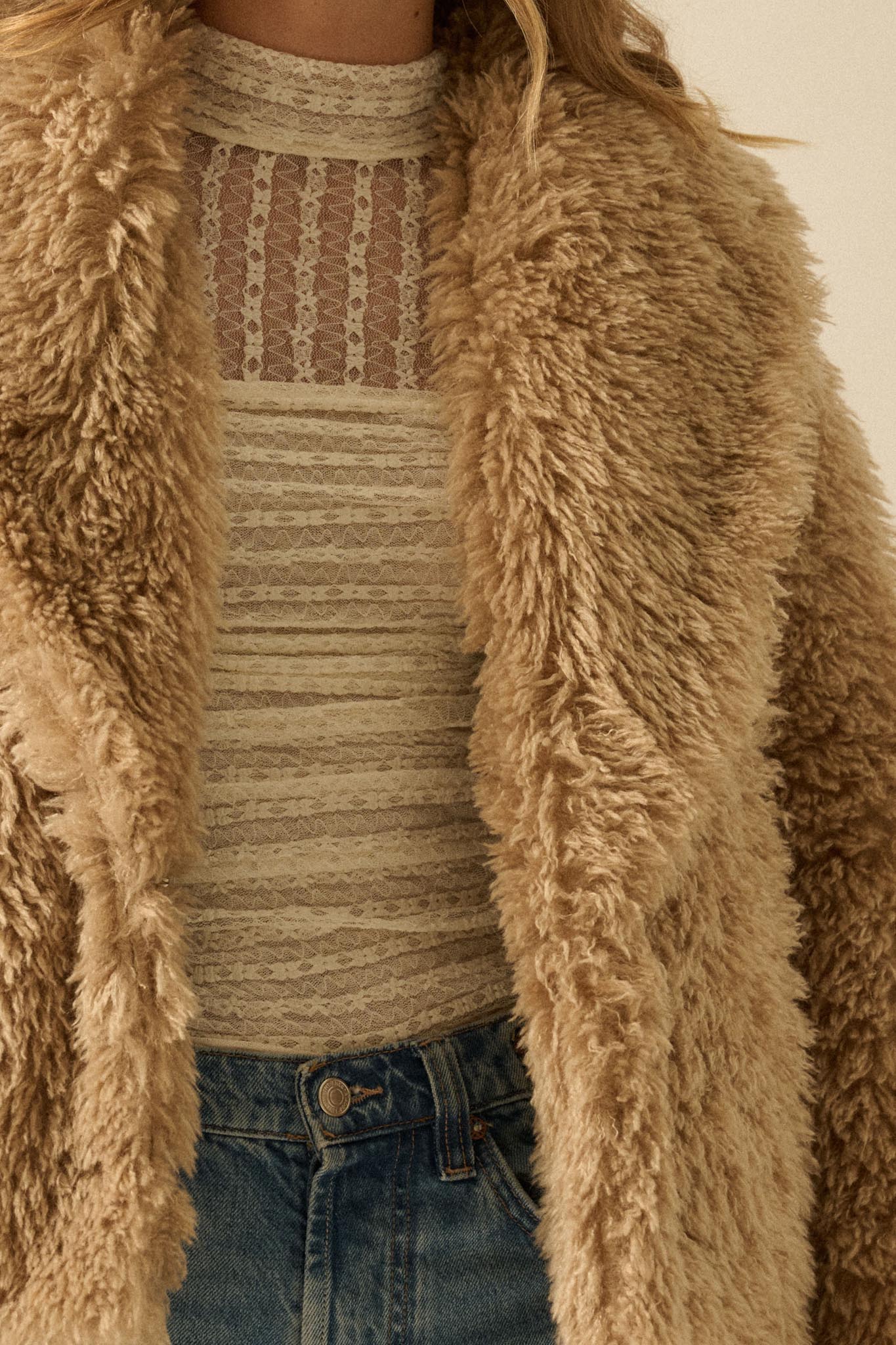 Plush Life Faux Fur Shawl-Collar Jacket