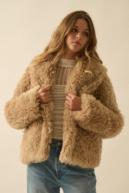 Plush Life Faux Fur Shawl-Collar Jacket