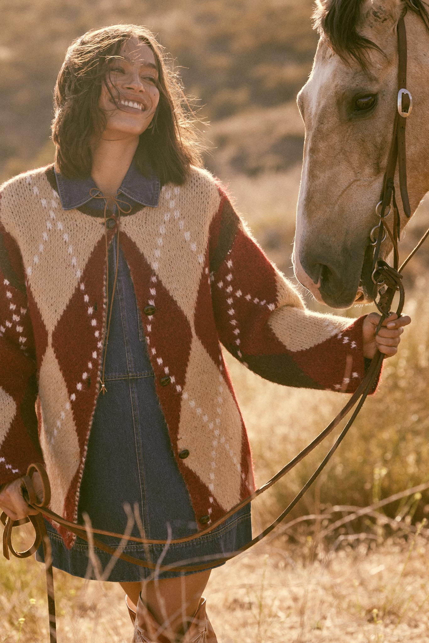 Cross Country Fuzzy-Knit Argyle Pocket Cardigan