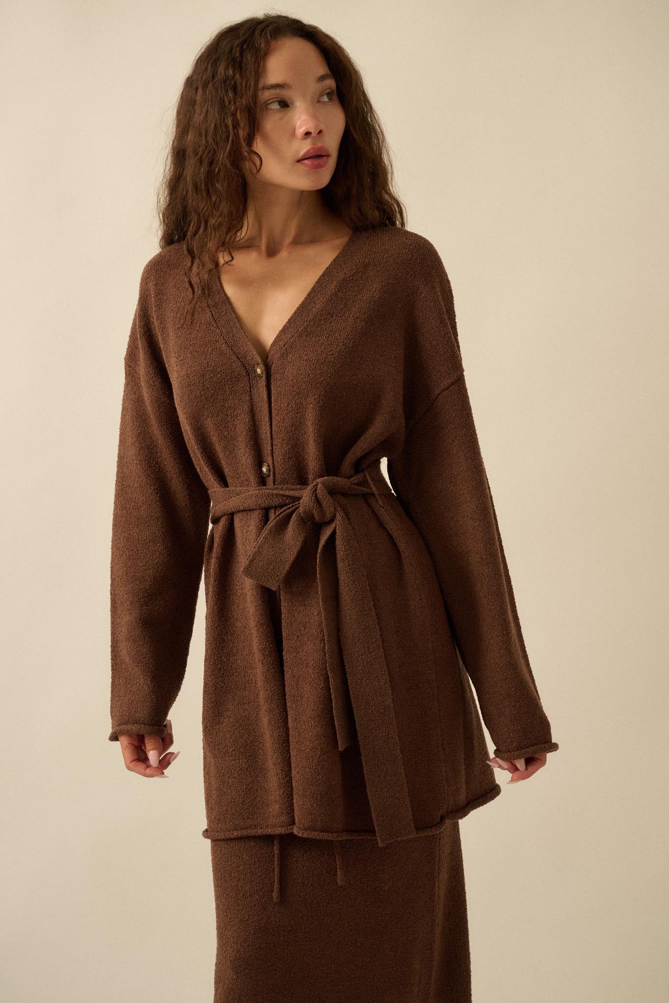 Promise the Label Belted Button-Front Cardigan