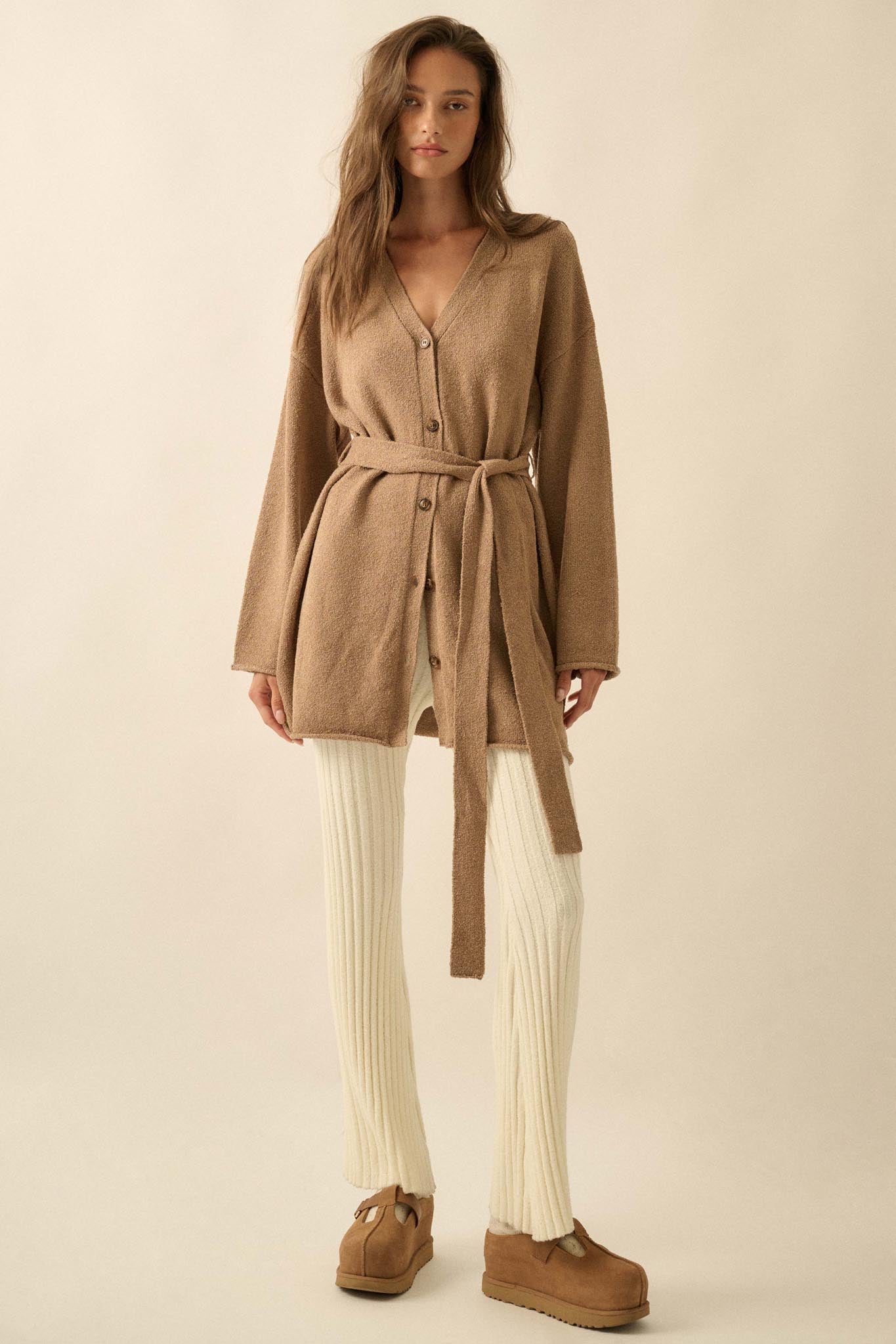 Promise the Label Belted Button-Front Cardigan