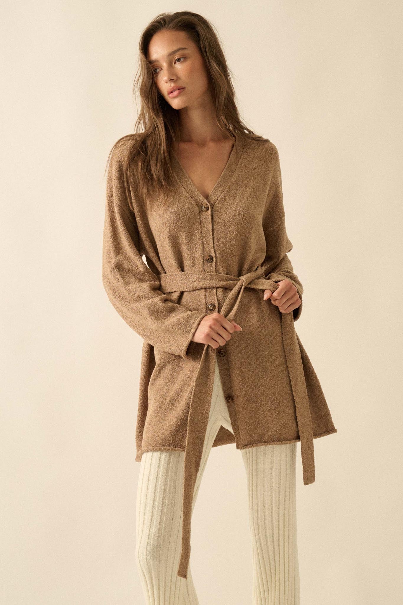 Promise the Label Belted Button-Front Cardigan