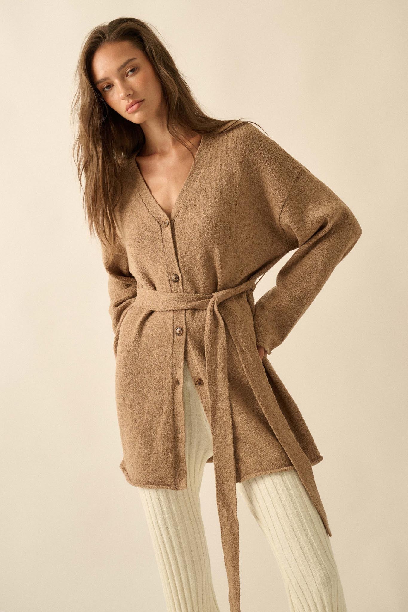 Promise the Label Belted Button-Front Cardigan