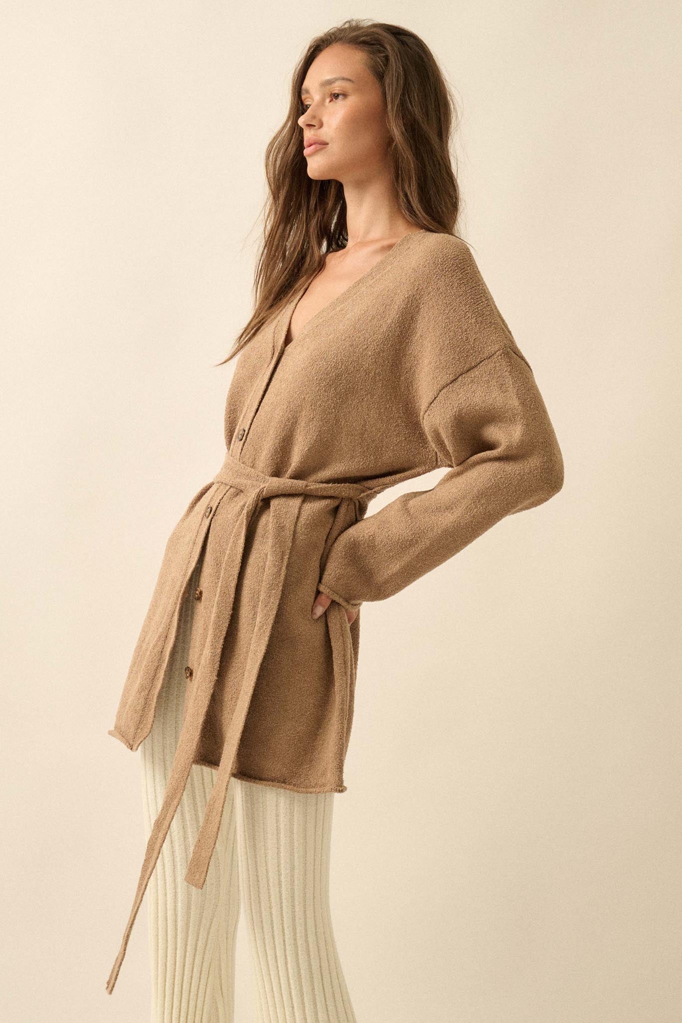 Promise the Label Belted Button-Front Cardigan