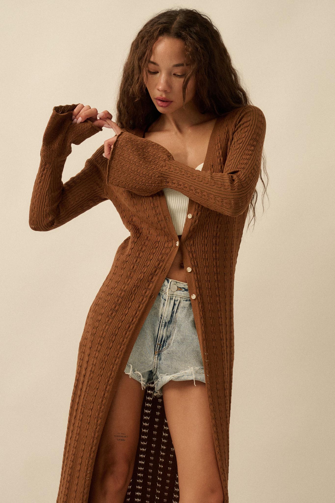 Away We Go Pointelle Rib-Knit Duster Cardigan