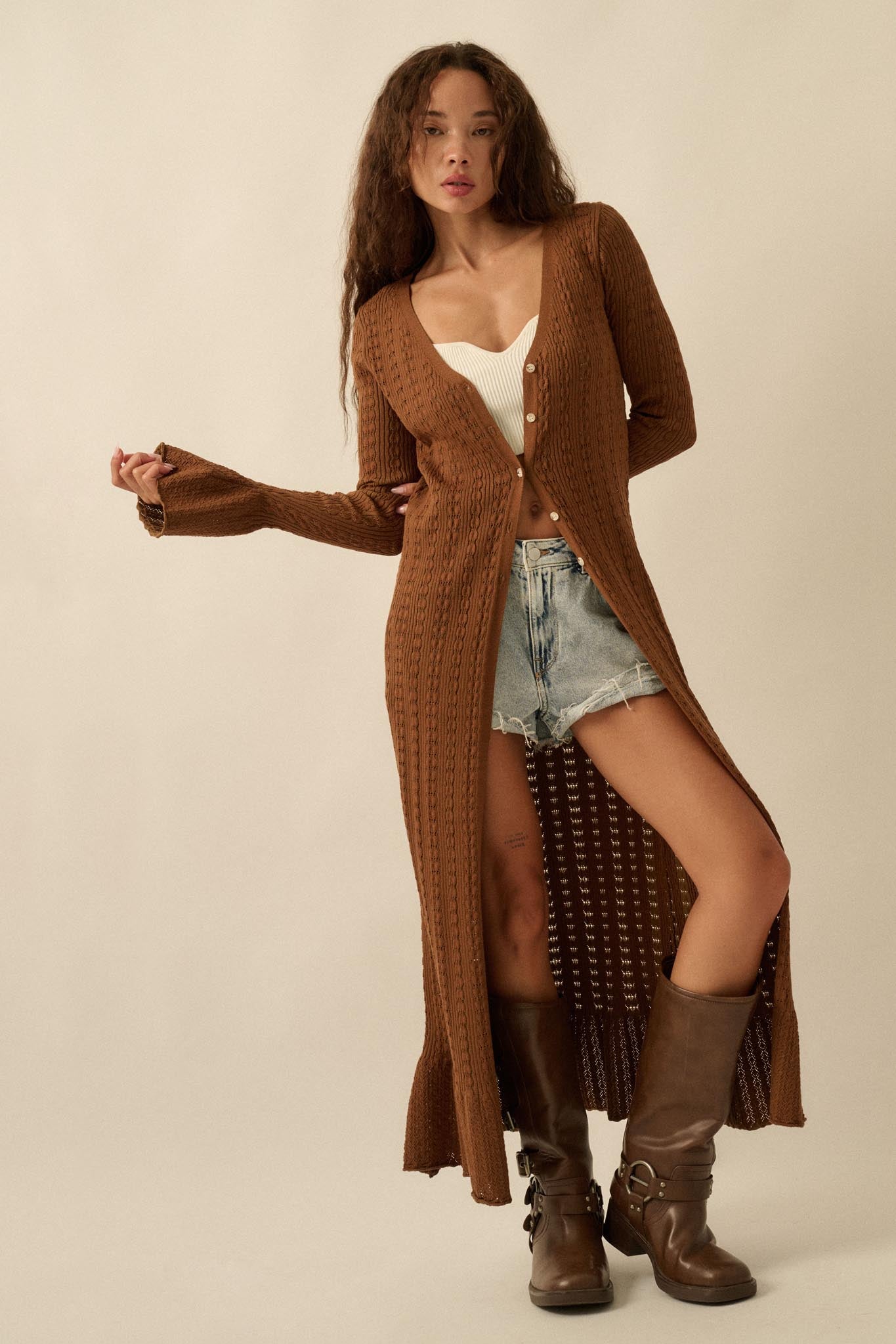 Away We Go Pointelle Rib-Knit Duster Cardigan