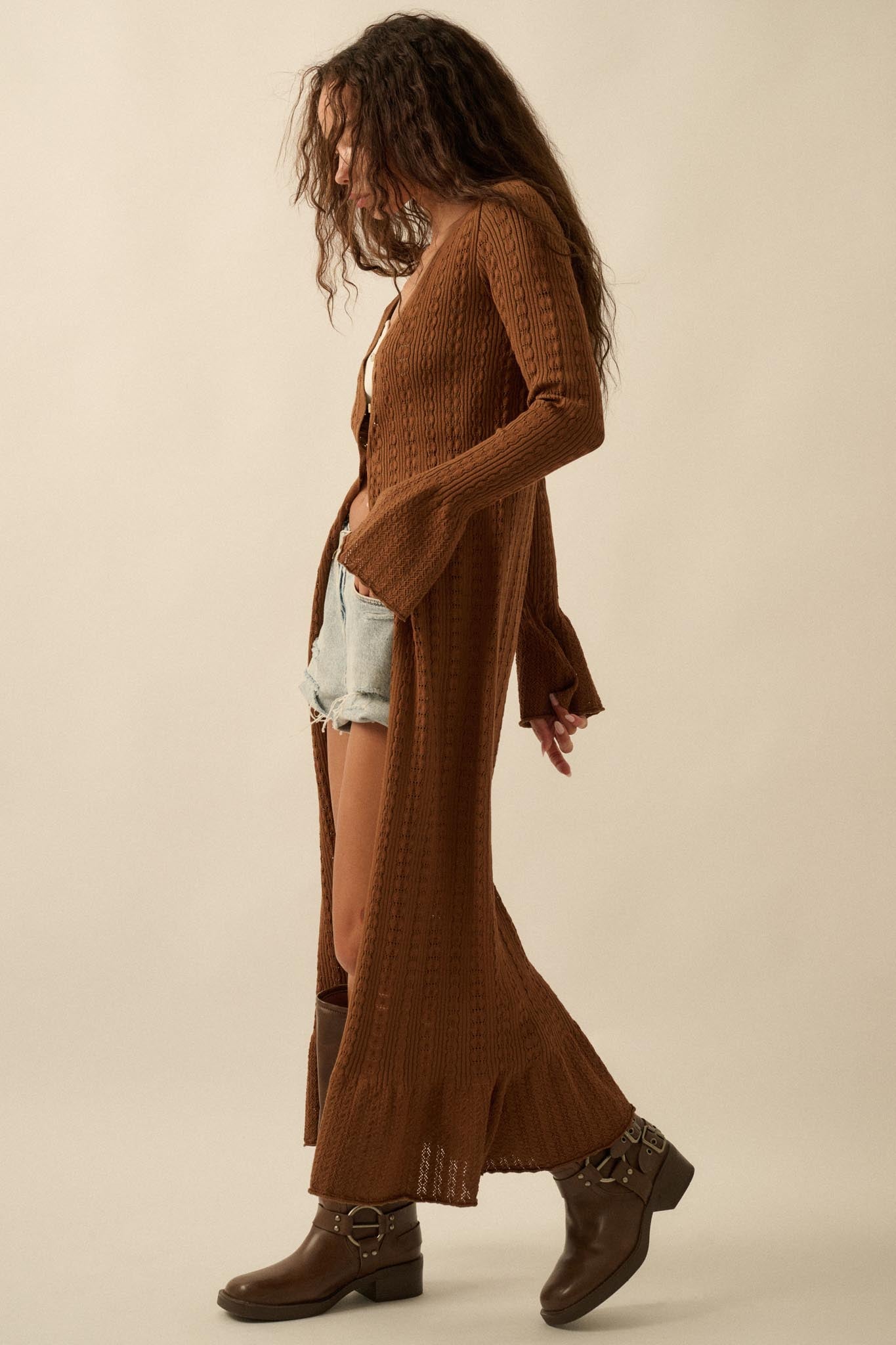 Away We Go Pointelle Rib-Knit Duster Cardigan