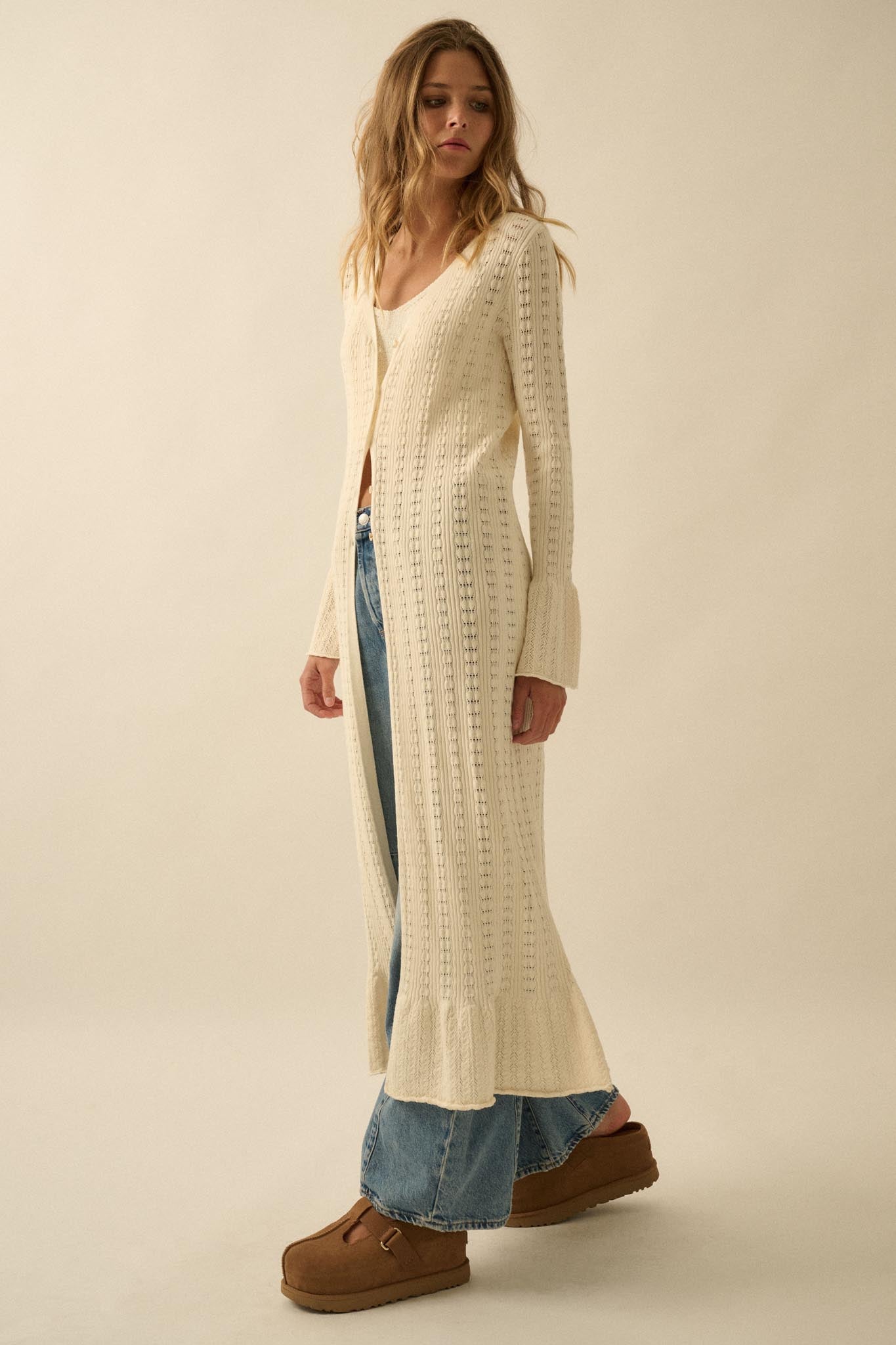 Away We Go Pointelle Rib-Knit Duster Cardigan