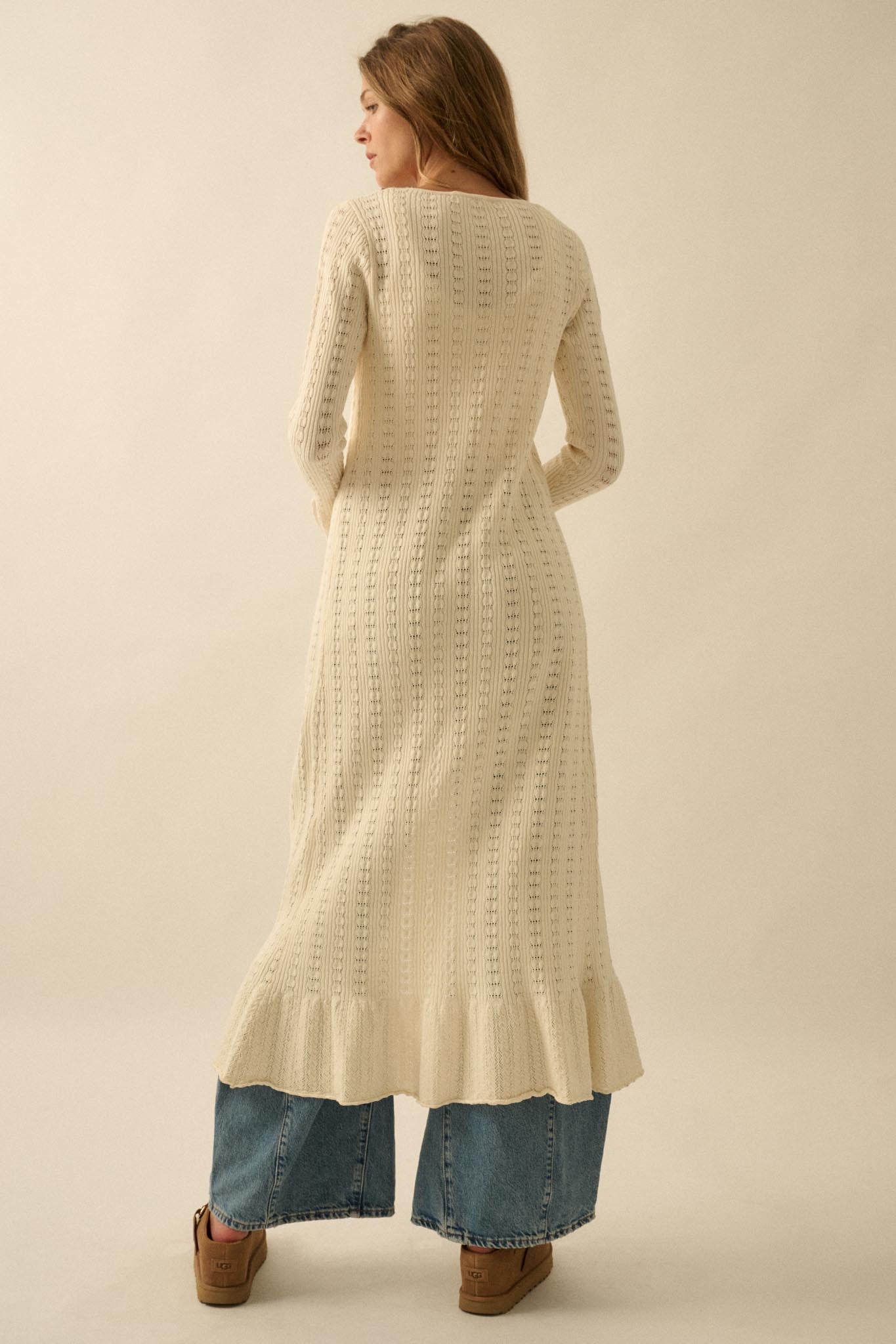 Away We Go Pointelle Rib-Knit Duster Cardigan