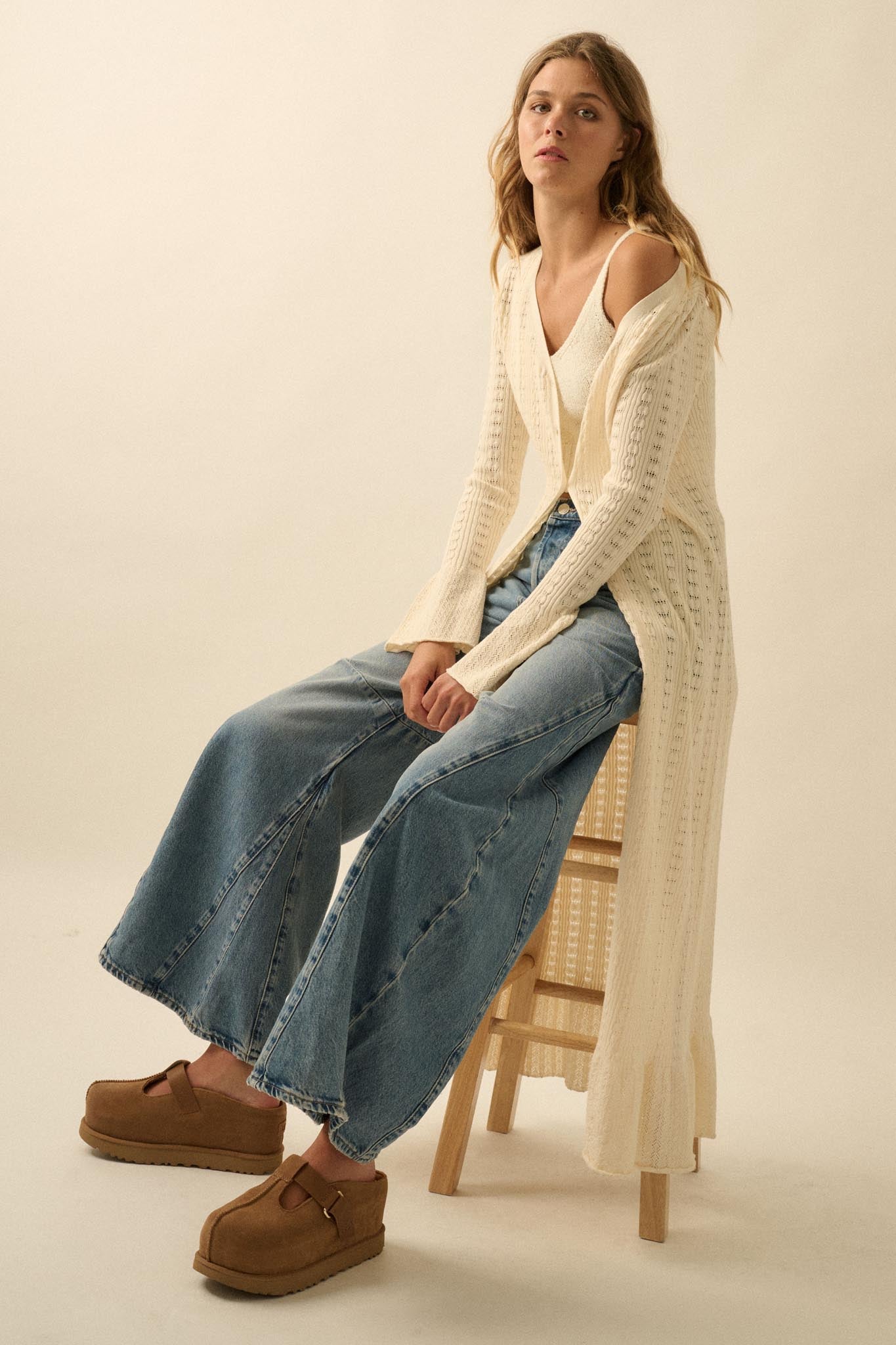 Away We Go Pointelle Rib-Knit Duster Cardigan
