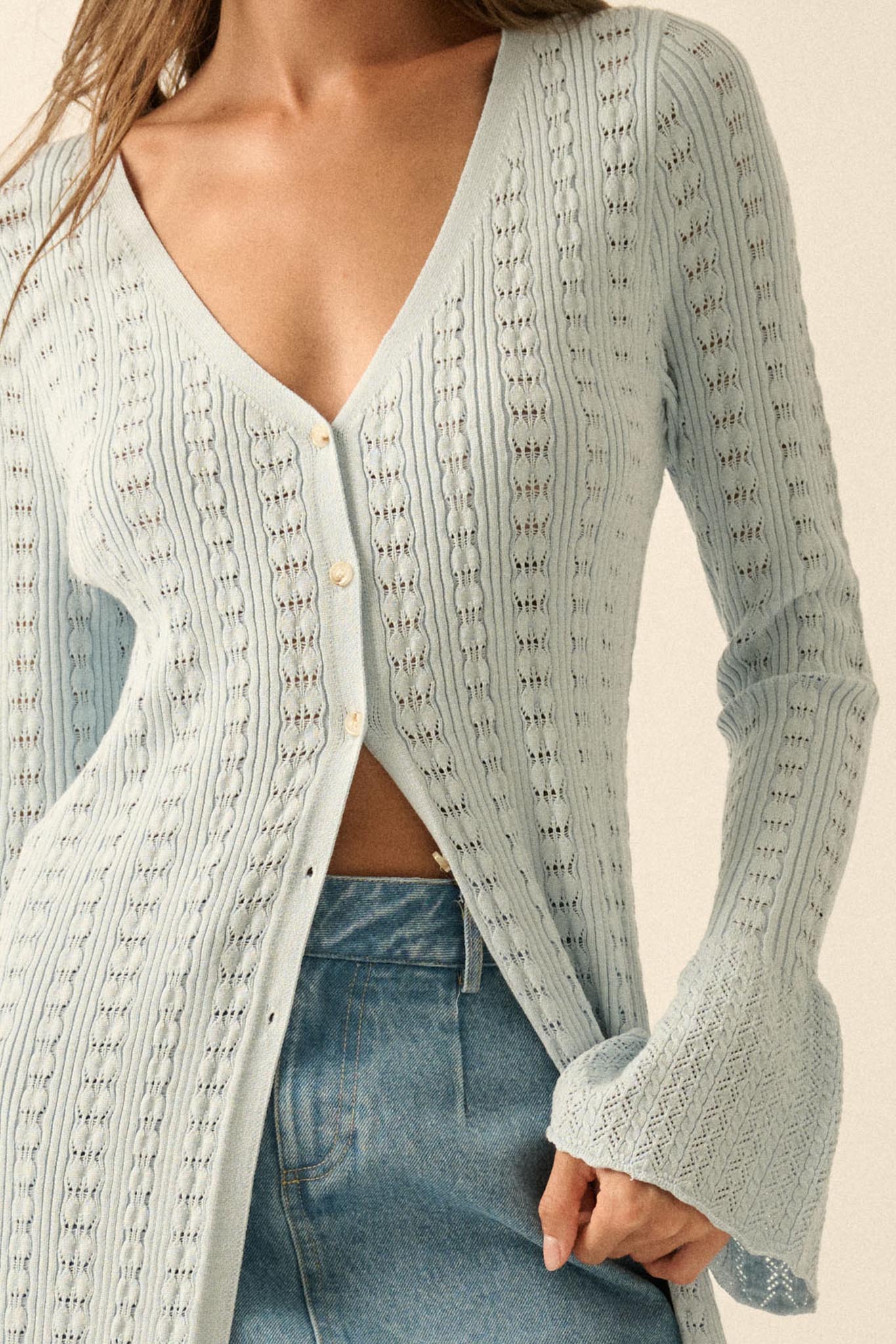Away We Go Pointelle Rib-Knit Duster Cardigan