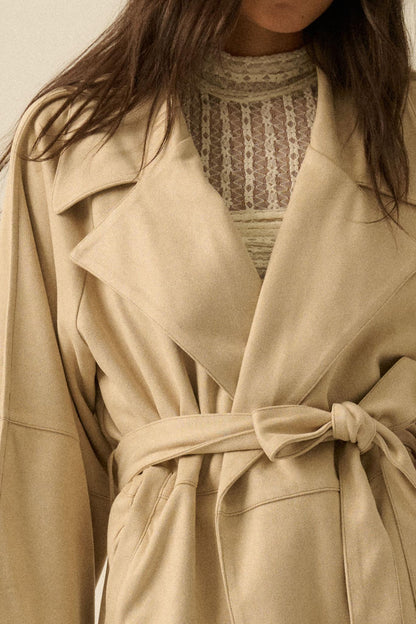 City Life Vegan Suede Belted Cropped Trench Coat