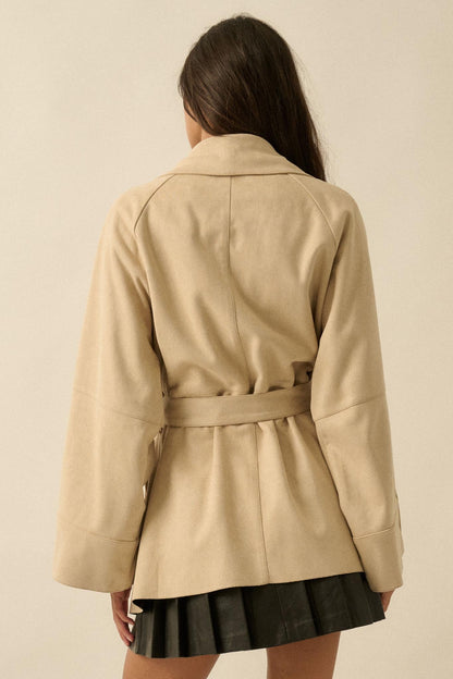 City Life Vegan Suede Belted Cropped Trench Coat