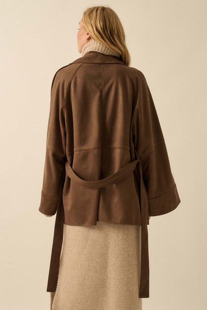 City Life Vegan Suede Belted Cropped Trench Coat