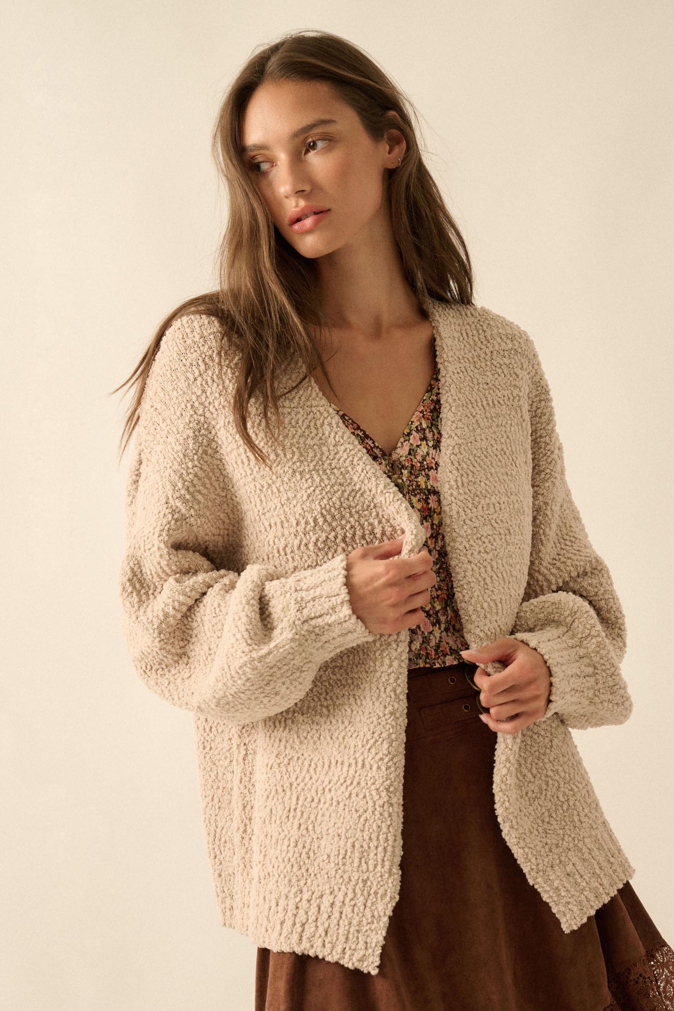In My Feelings Textured Knit Open-Front Cardigan