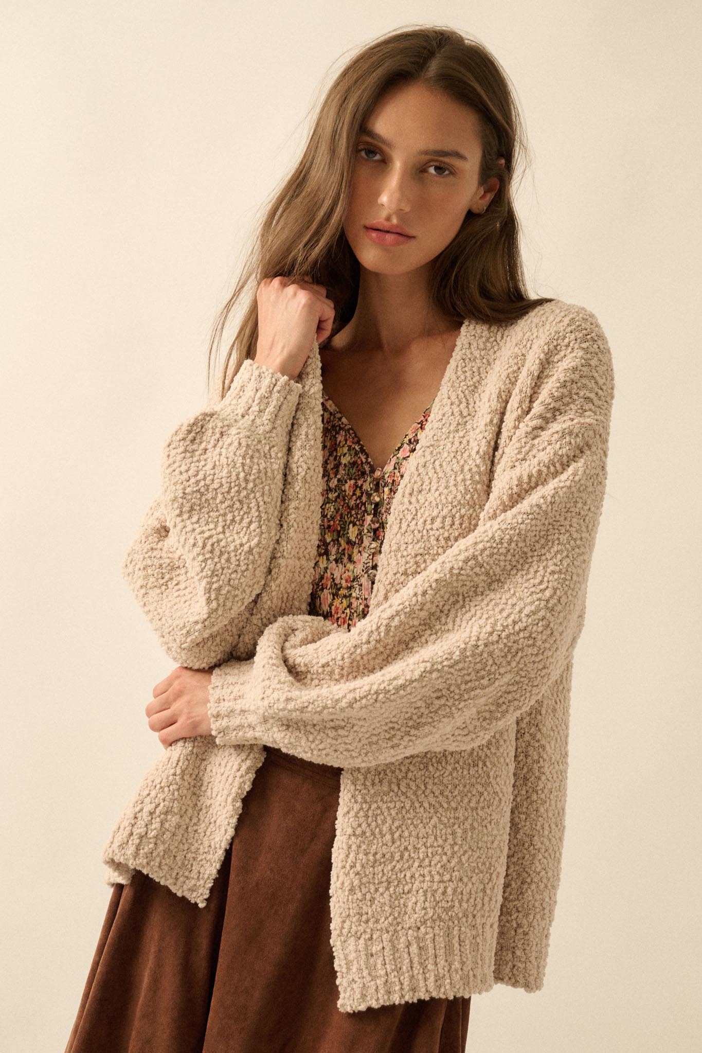 In My Feelings Textured Knit Open-Front Cardigan