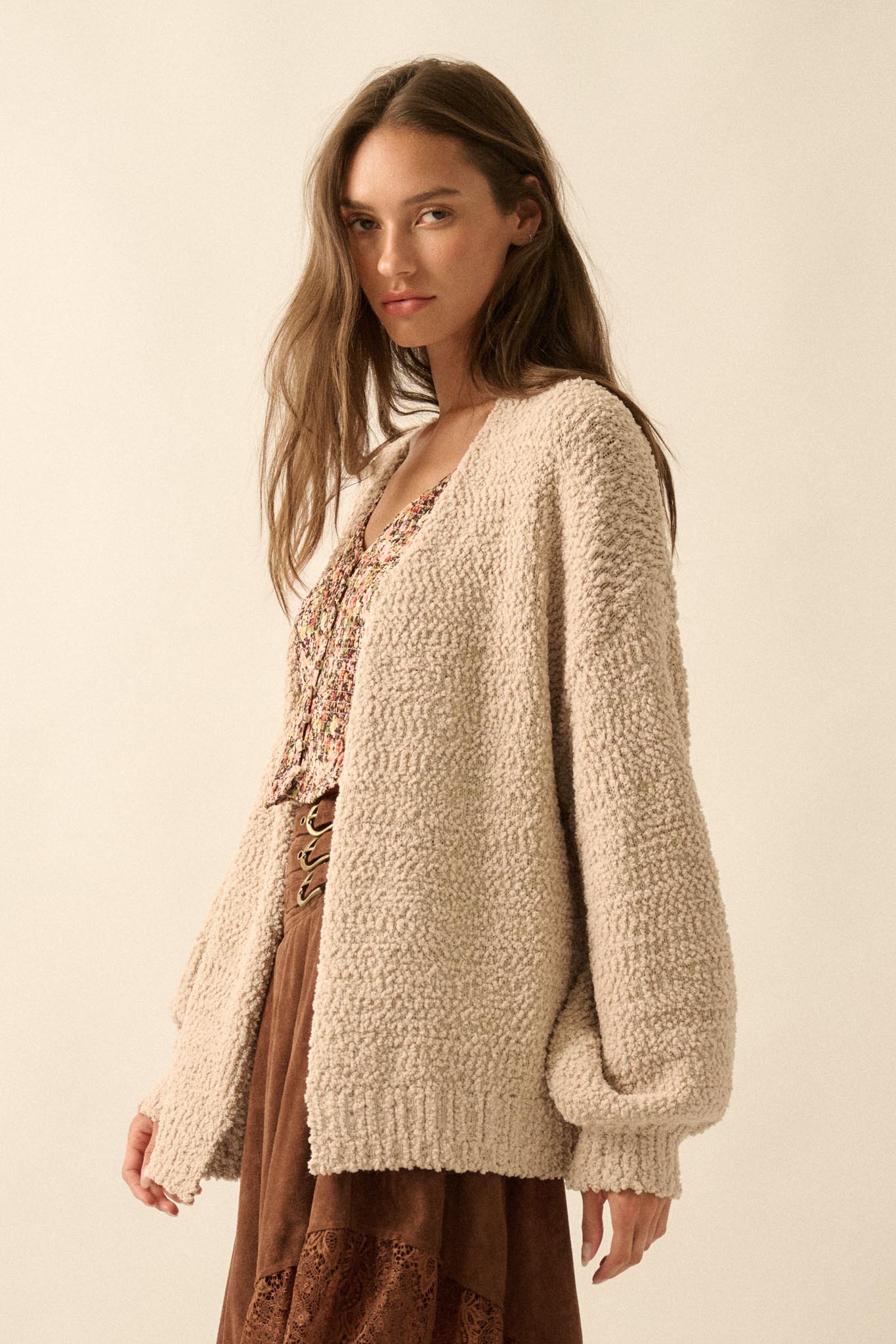 In My Feelings Textured Knit Open-Front Cardigan