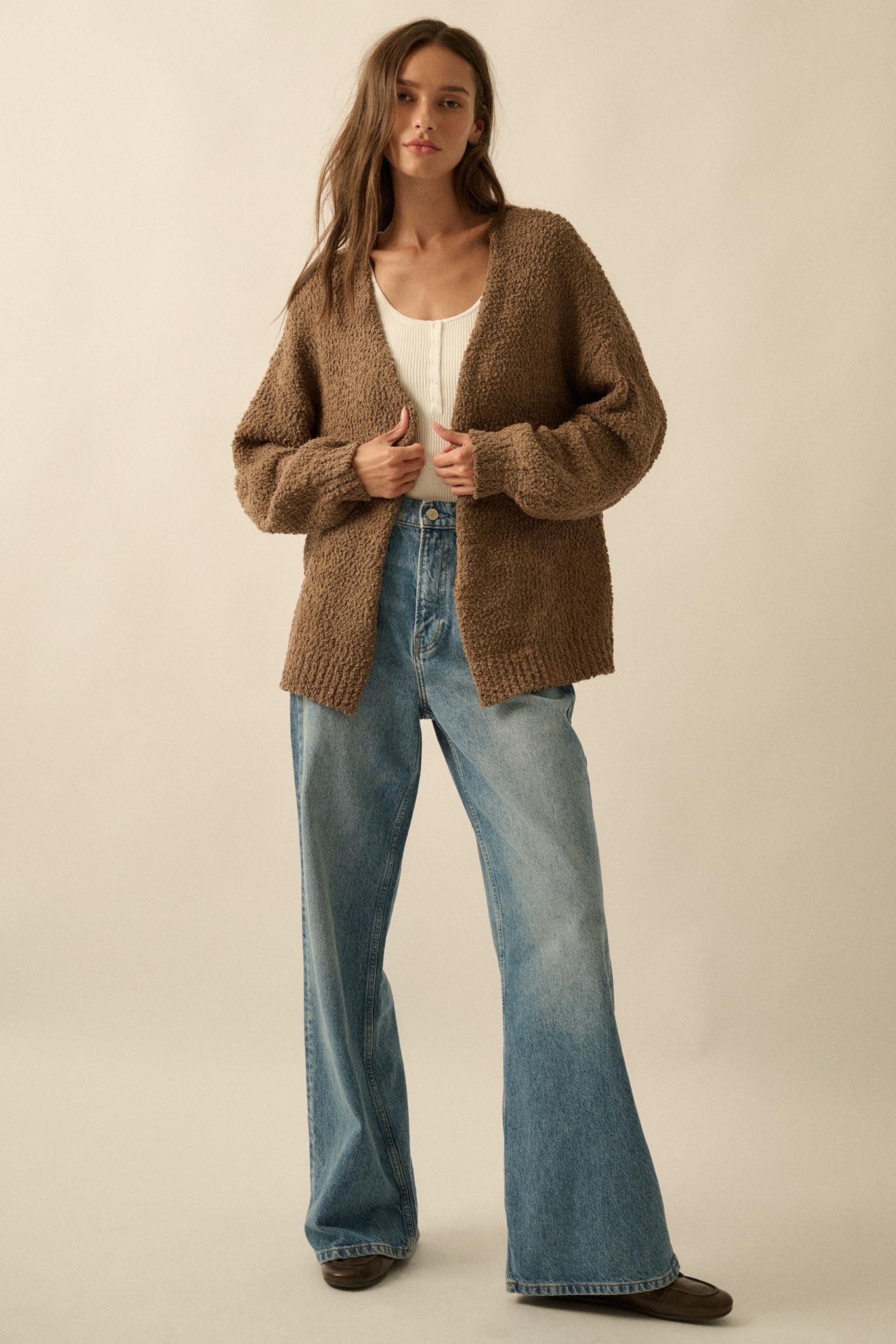 In My Feelings Textured Knit Open-Front Cardigan