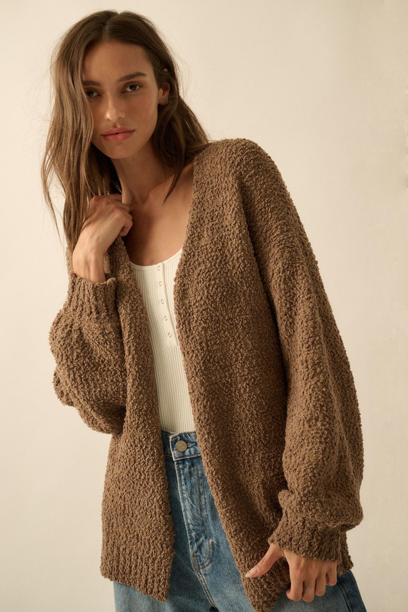 In My Feelings Textured Knit Open-Front Cardigan