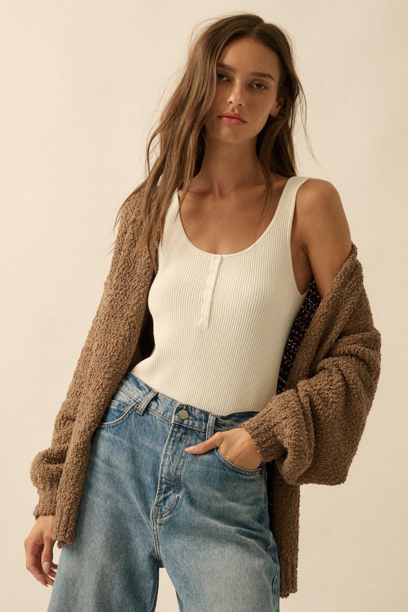 In My Feelings Textured Knit Open-Front Cardigan