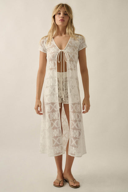 Spirit Walk Crochet Short-Sleeve Duster Cardigan