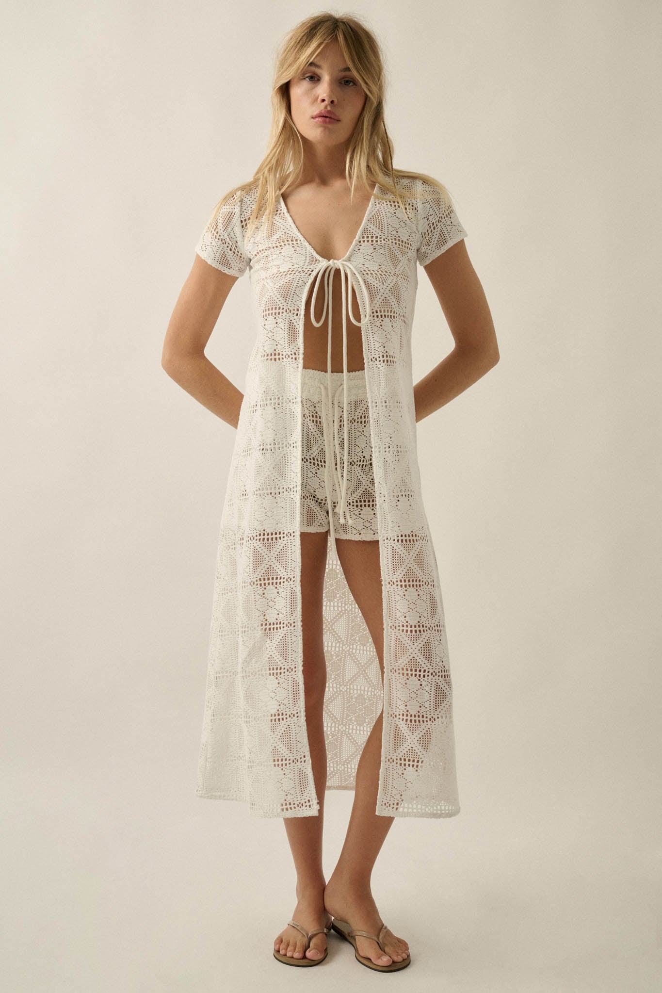 Spirit Walk Crochet Short-Sleeve Duster Cardigan