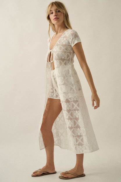 Spirit Walk Crochet Short-Sleeve Duster Cardigan
