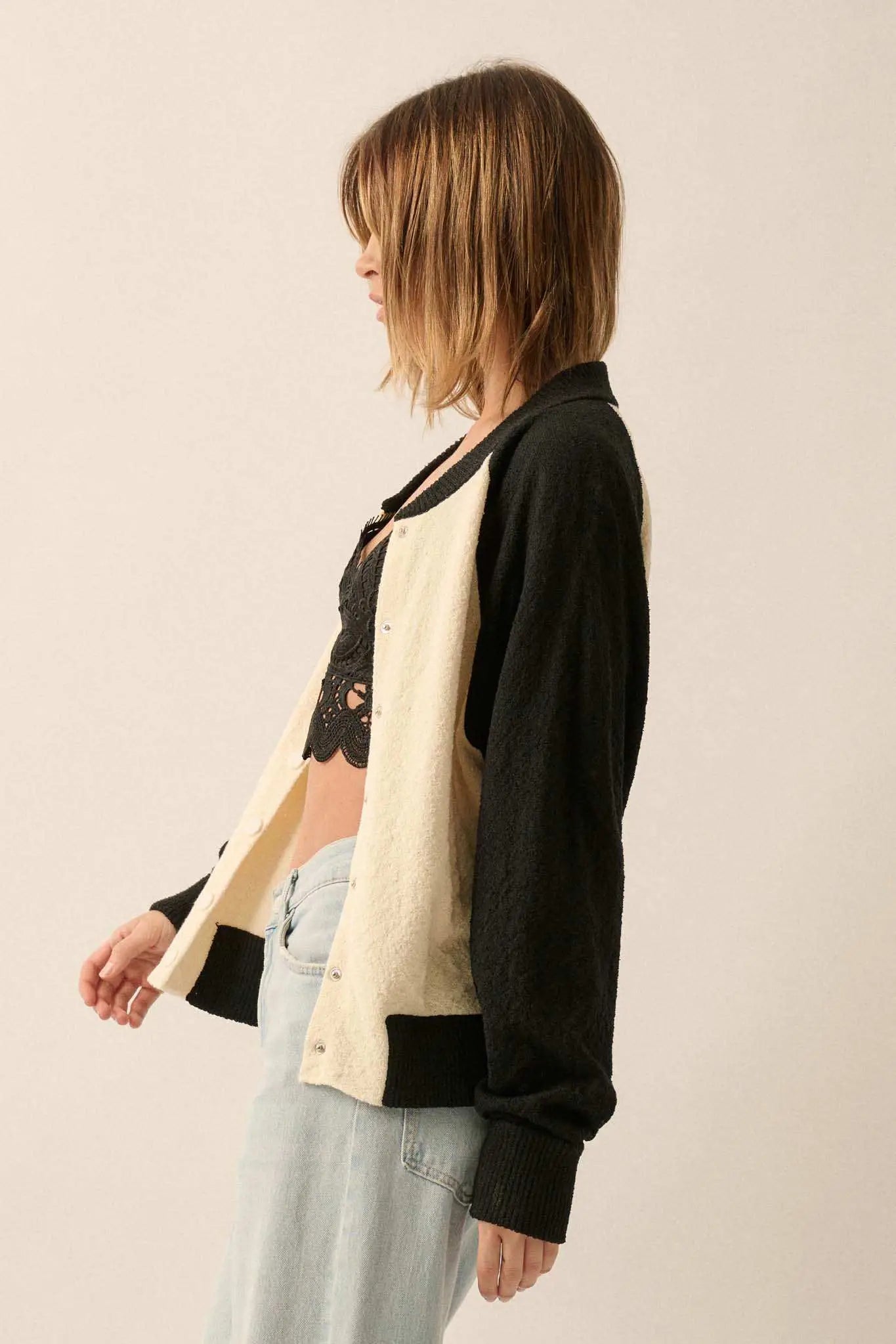 Home Run Colorblock Knit Varsity Bomber Jacket