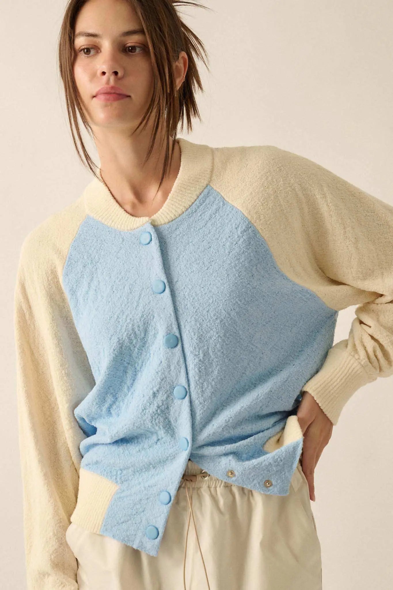 Home Run Colorblock Knit Varsity Bomber Jacket